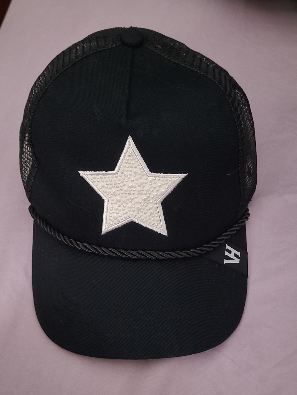 Vintage Havana Black Trucker Cap for Women with White Star Patch